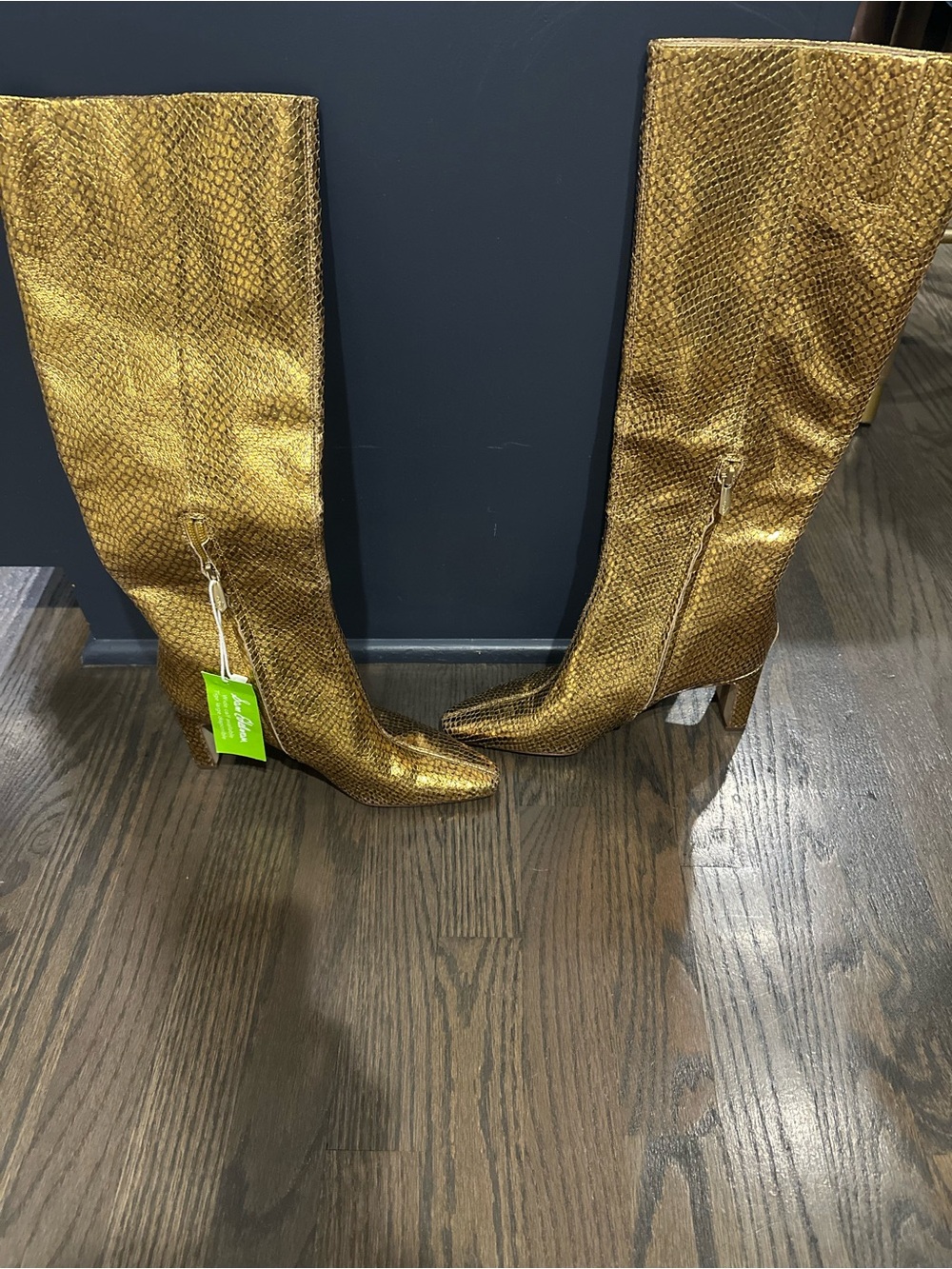 Sam Edelman Gold Metallic Snake-Texture Wide Calf Leather Boots
